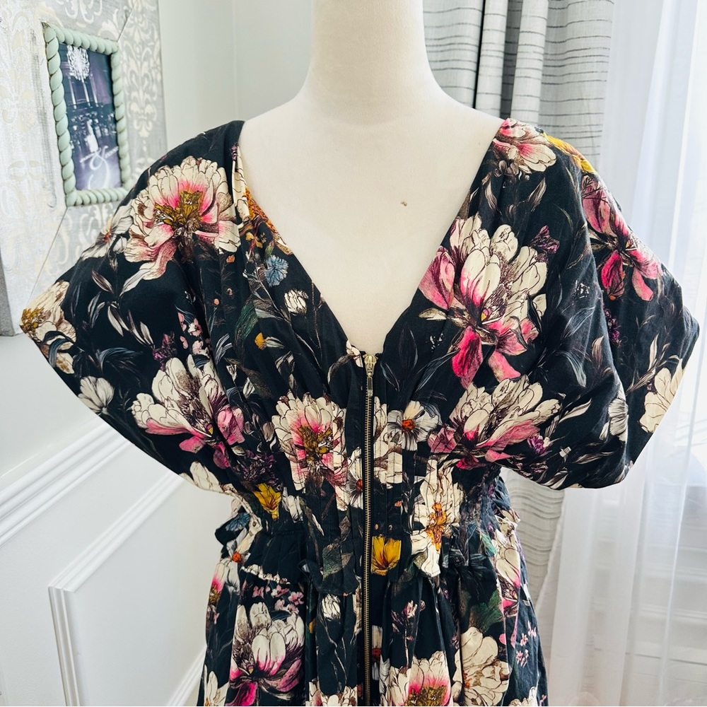 NWT Anthropologie V-Neck Smocked Floral Midi Dress w Zip Front Kentucky Derby - Picture 2 of 16